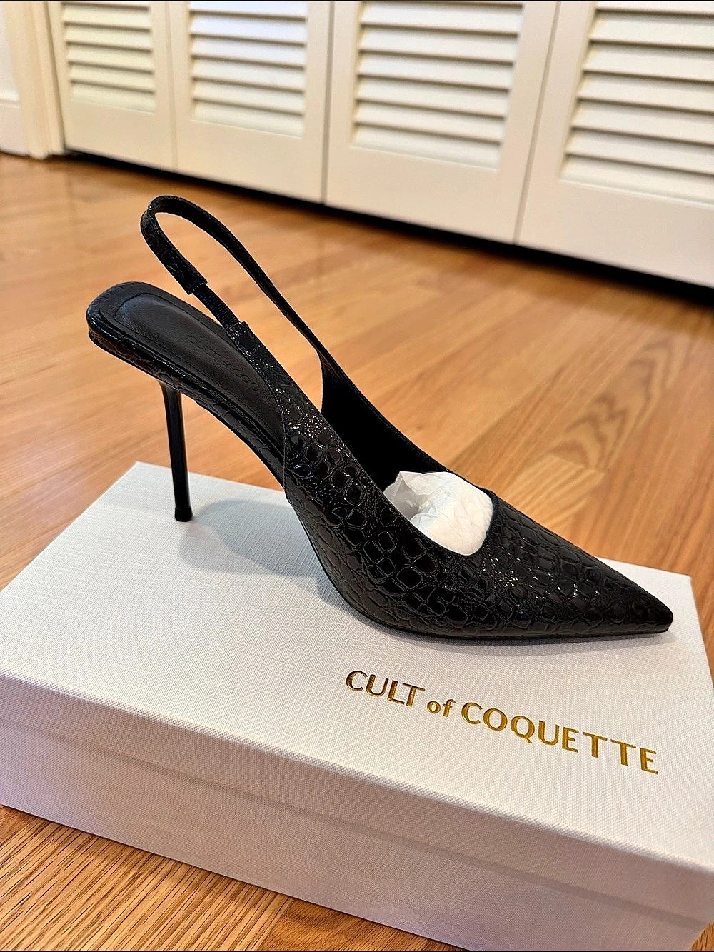 Cult of Coquette Elsa Slingback Pump Black Croc Patent 100 mm US 8